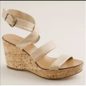 J Crew Sevigne Washed Leather with Cork Wedges
